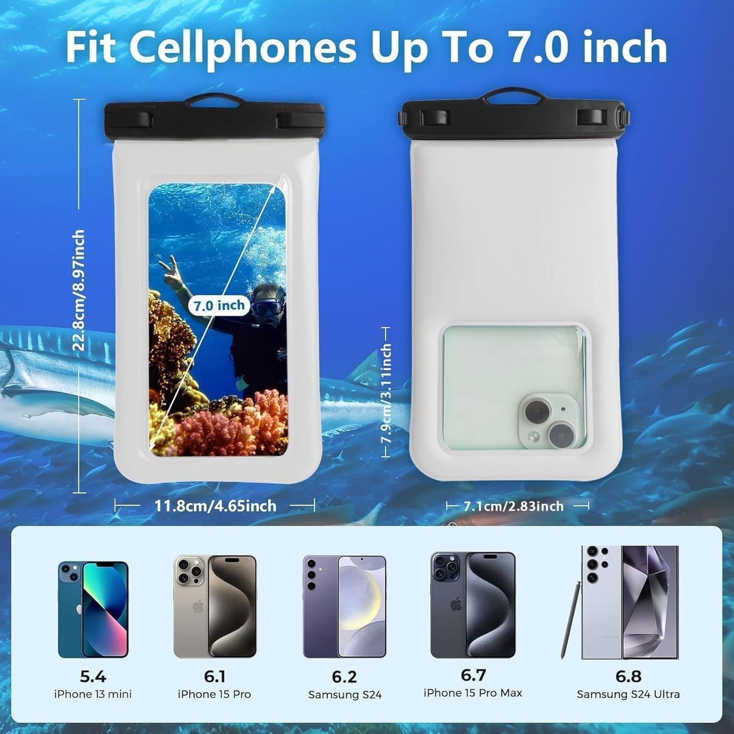 Floatable Soap Bubble Waterproof Phone Pouch/Case with Crossbody Lanyard for iPhone 16 Pro Max/15 Pro/14/13/12, IP68 Cellphone Dry Bag Beach Cruise Ship Essentials, 1 Pack-Sand Dollar-7″