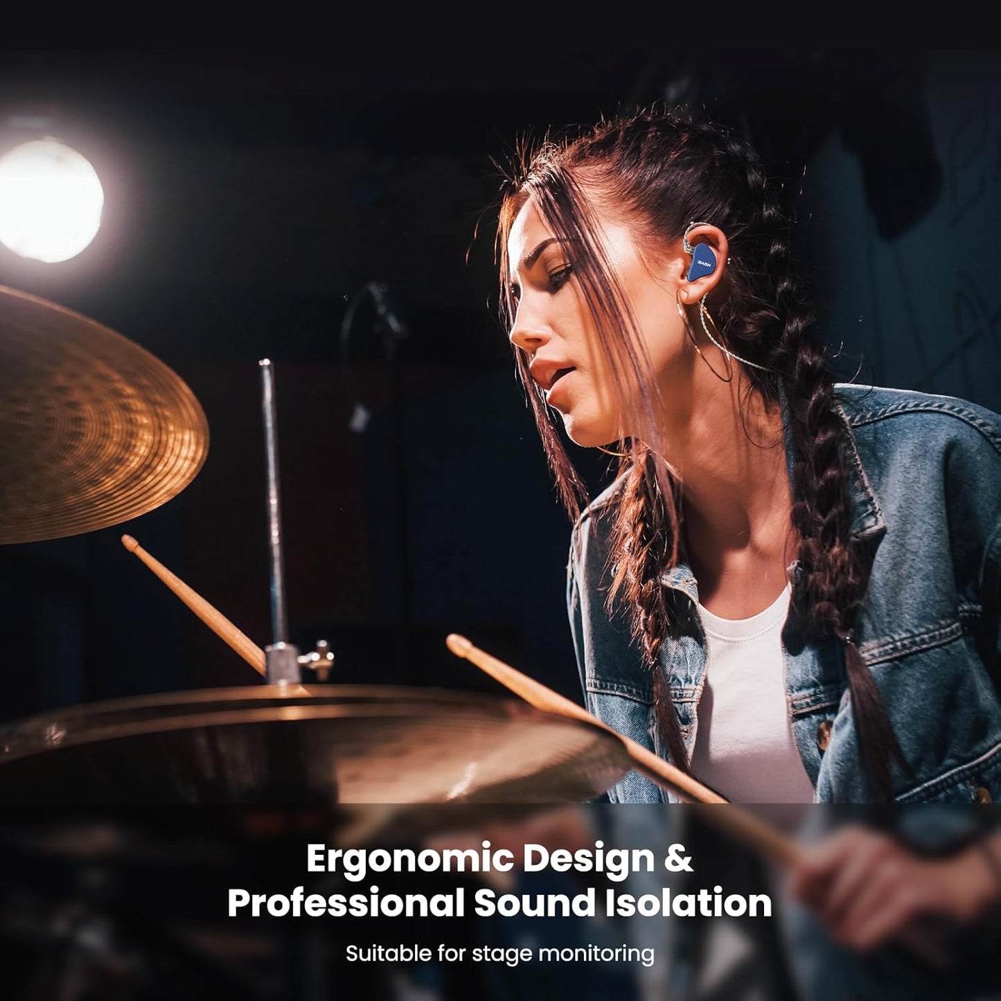 BASN Mix-PD in Ear Monitor,1Planar Driver + 1Dynamic Driver HiFi IEM Earphones with CNC Crafted Metal Cover, Wired 0.78mm 2-Pin Silver Plated Detachable Cable for Musicians (Blue)