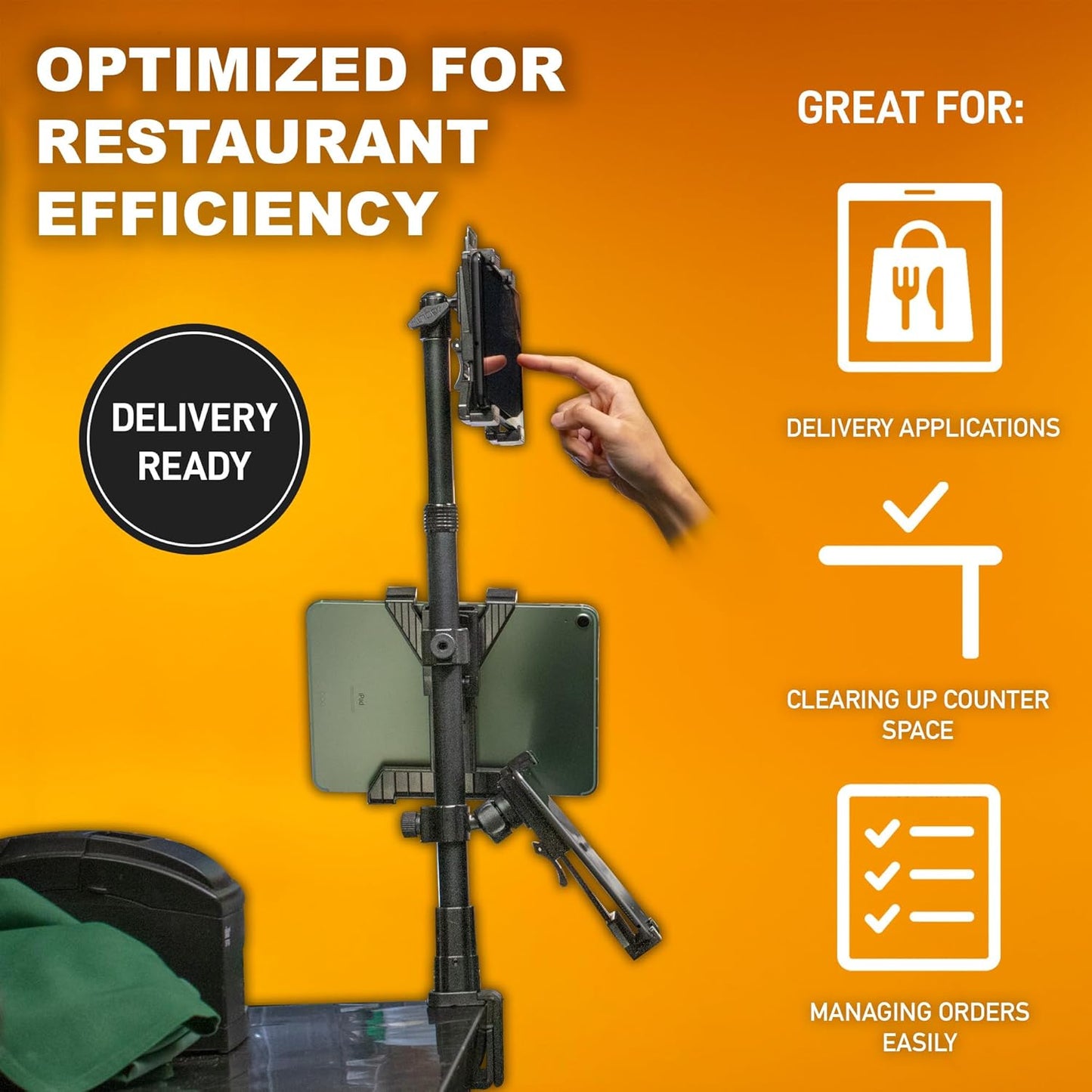 iBOLT Tablet Tower- Point of Purchase/POS Clamp Mount - with 3 TabDock Holders Perfect for Multiple delivery Applications (DoorDash, Uber eats, Postmates, etc.) Fits 7 to 10 inch Tablets