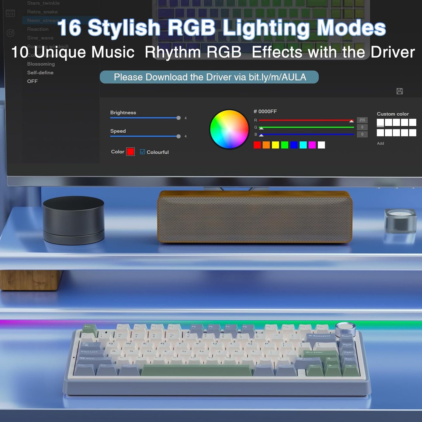 AULA F75 75% Wireless Mechanical Keyboard, Hot Swappable Creamy Keyboard, Pre-lubed Reaper Switches RGB Backlit Gaming Keyboards, 2.4GHz/Type-C/BT5.0(White & Green)