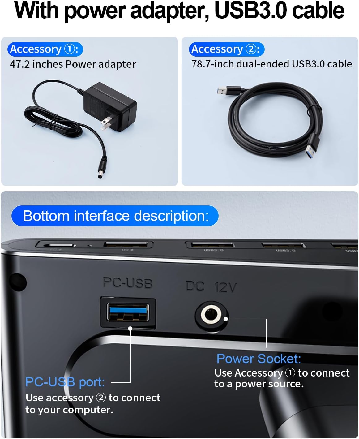 Computer Monitor Stand Riser for Desk with Usb Hub Charging,30W/5Gbps Usb C Docking Station with Power,4.5-6.3''Freely Height Adjustable with Phone Holder,Monitor Stands Riser for PC,Laptop,Printer,TV