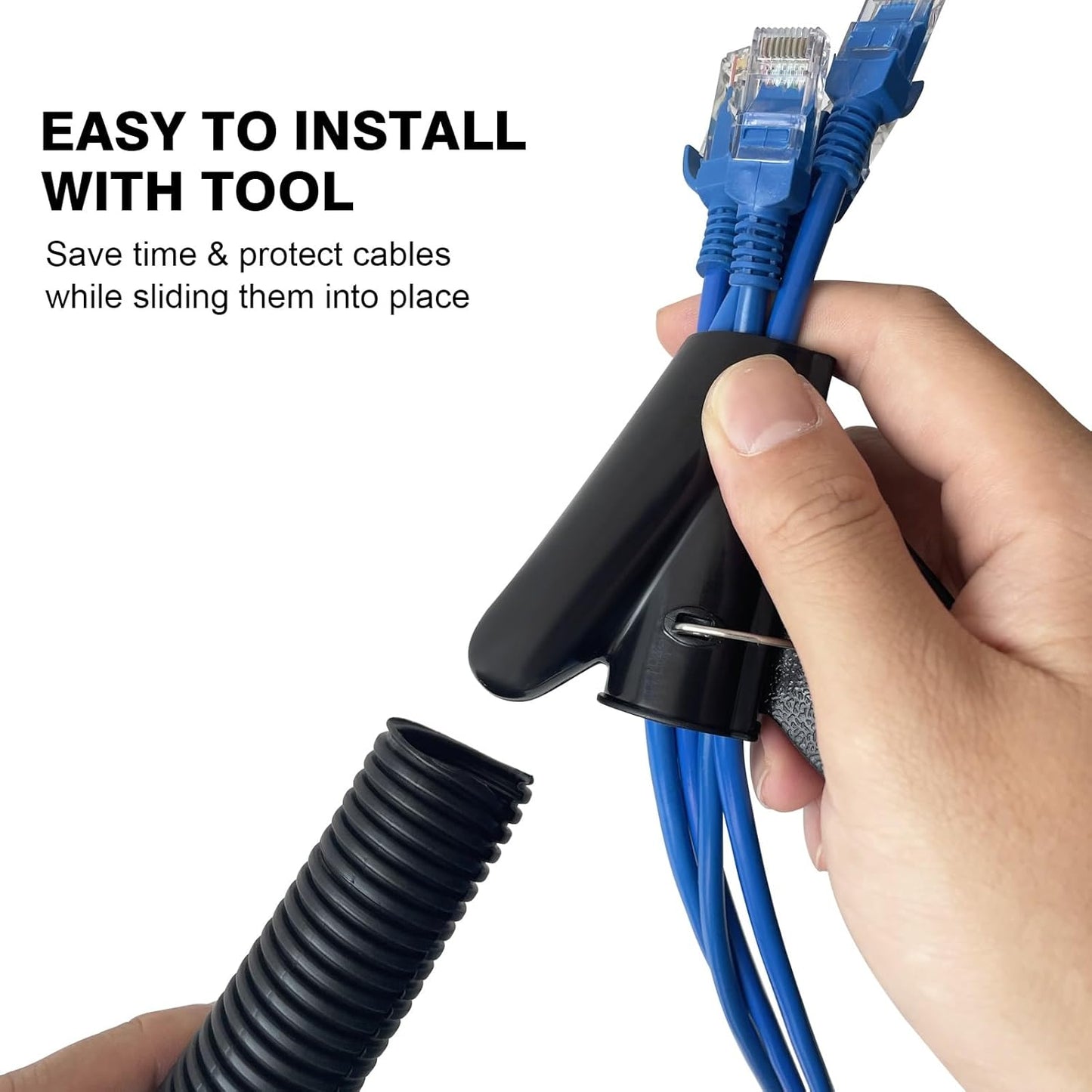 CrocSee 10ft - 1/4 inch Flame Retardant Split Wire Loom Tubing with Installation Tool - Flexible Wire Covers Cord Protectors - Black