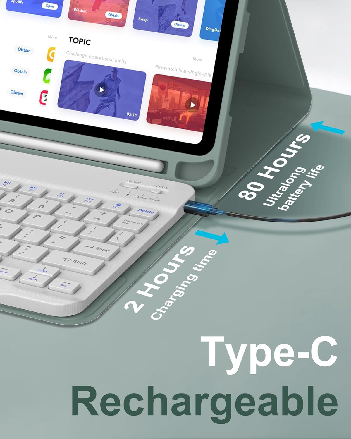 Keyboard Case for iPad 10th Generation 2022 10.9-inch - Rechargeable Detachable Wireless Bluetooth Keyboard - Smart Folio Cover with Pencil Holder for 10.9 inch Apple iPad 10th Generation, Dark Green