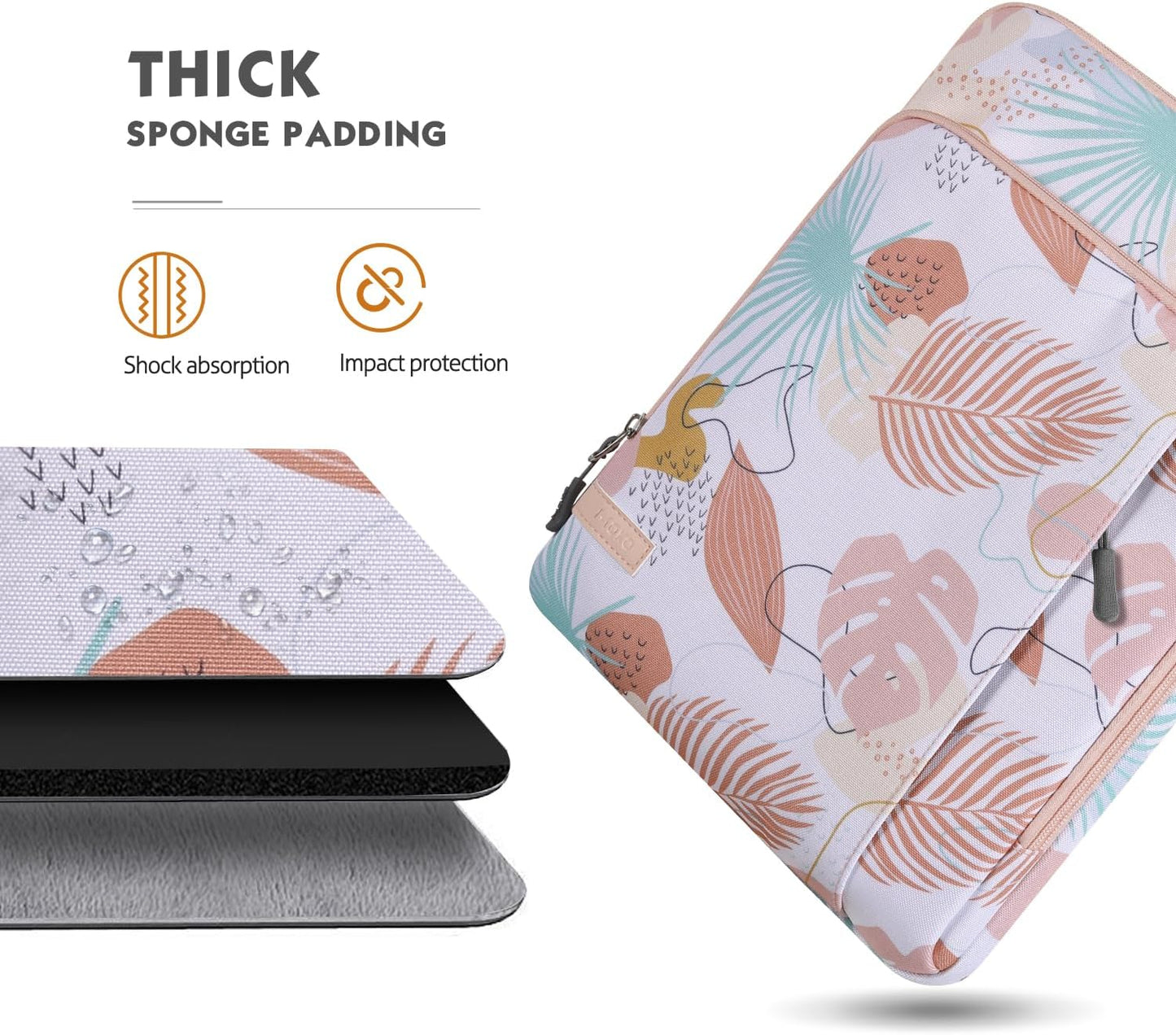 MoKo Laptop Sleeve Bag for 13.3-14 Inch, Notebook Carrying Case with Pocket Fits New MacBook Pro M3/M2 14" /13" M2/M1 Pro/M1 Max 14.2 2023-2021/Air 13.6" M2 2022, Surface Pro 9/8 13", Tropical Leaf