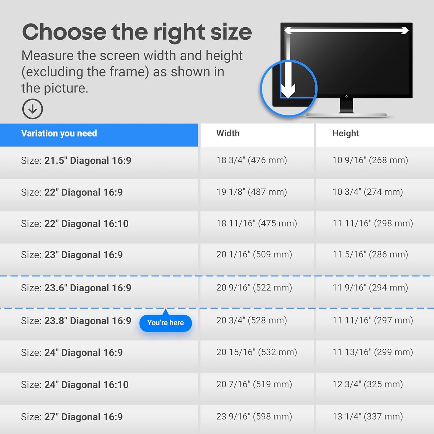 23.6 inch Blue Light Blocking Screen Protector Panel for 16:9 Widescreen Computer Monitor and Laptop - PC Anti-UV Eye Protection Filter Film - Anti-Scratch Diagonal Frame Shield [2 Pack]