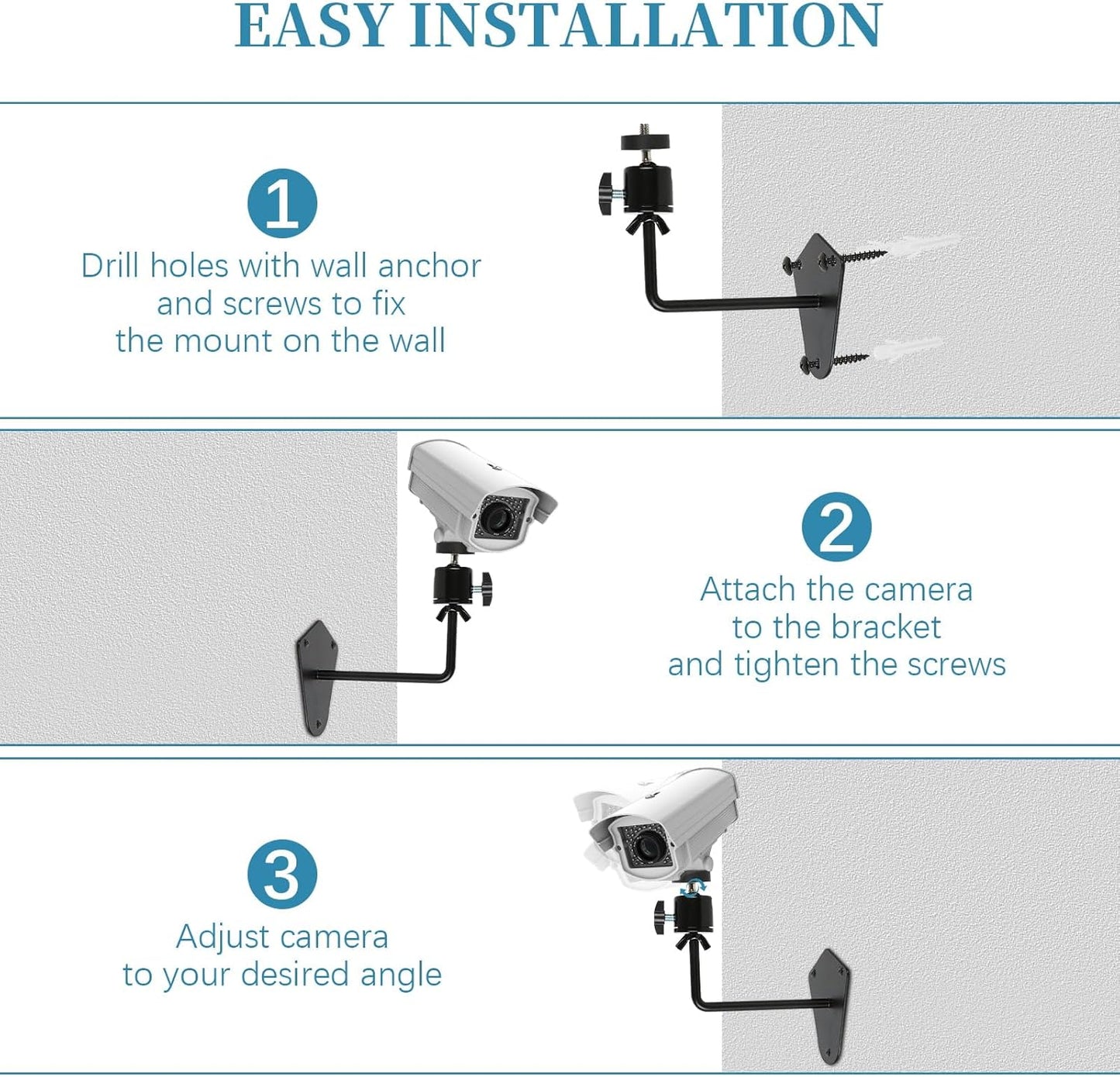 4-Pcs Camera Wall Mount Bracket, 360 Camera Mount with 1/4 Inch Thread, Metal Security Camera Mount, Camera Holder for Surveillance Cameras, Solar Panels, Lights
