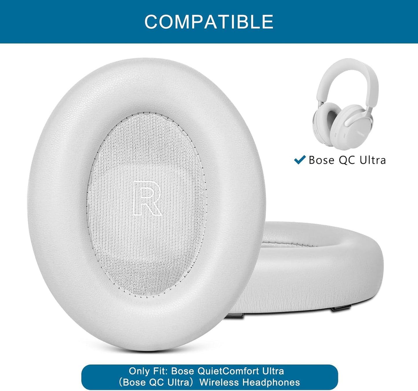 GEVO Earpads Replacement for Bose QuietComfort Ultra (QC Ultra), Ear Pads Cushions Replacement with Protein Leather and Memory Foam,White Smoke