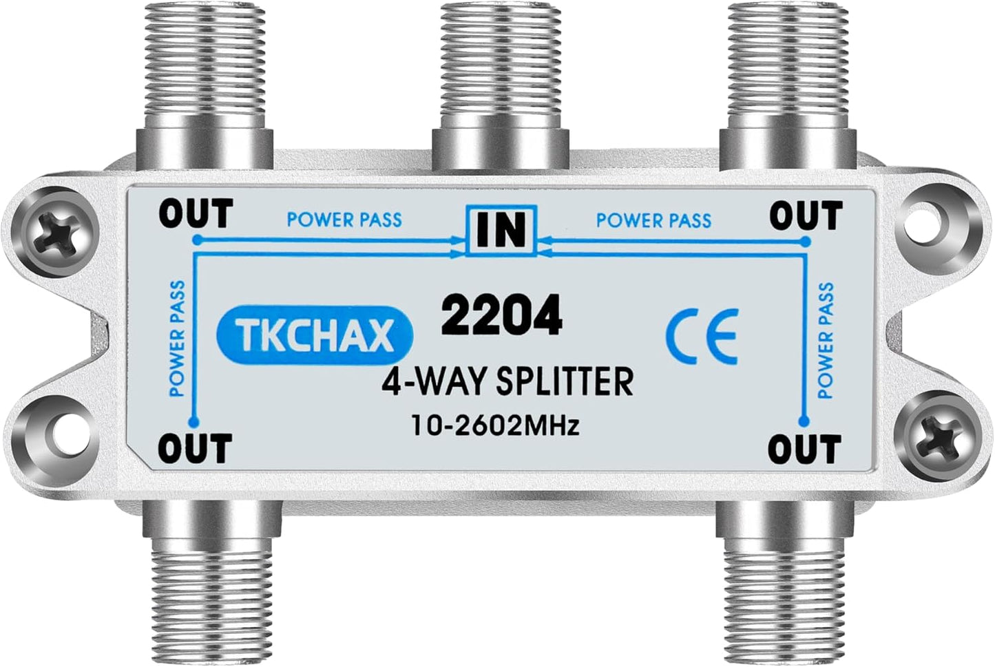 4 Way Coaxial Cable Splitter,Support 10-2602MHz, RG6 Compatible, Nickel-Plated for Cable Splitter,Work with CATV, Satellite TV,Antenna System and MoCA Configurations