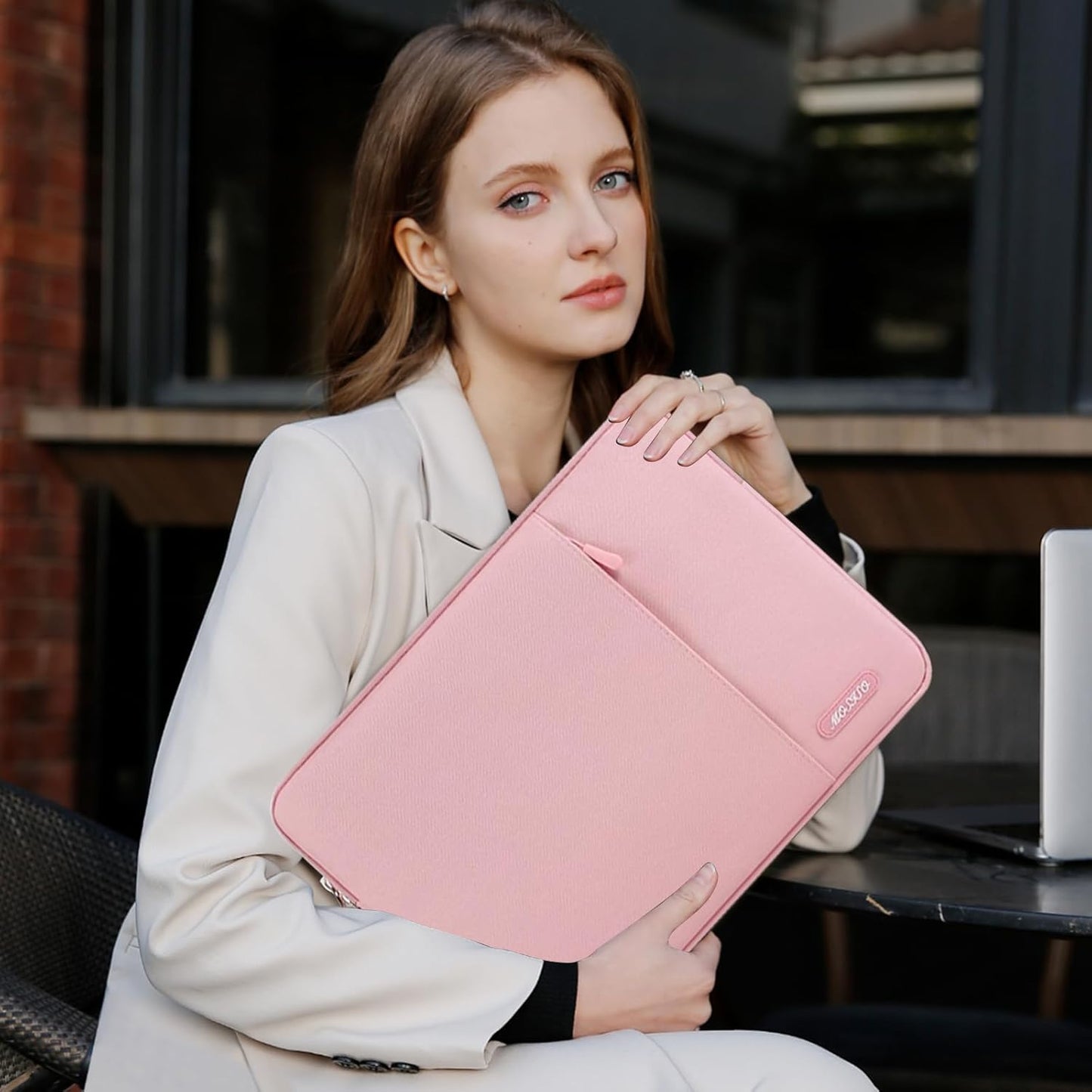 MOSISO Laptop Case 13.3 inch, 13-13.3 inch Laptop Sleeve Compatible with MacBook Air/Pro 13 / Pro 14, HP Dell ASUS Lenovo Notebook, Polyester Vertical Computer Sleeve Bag with Pocket, Pink