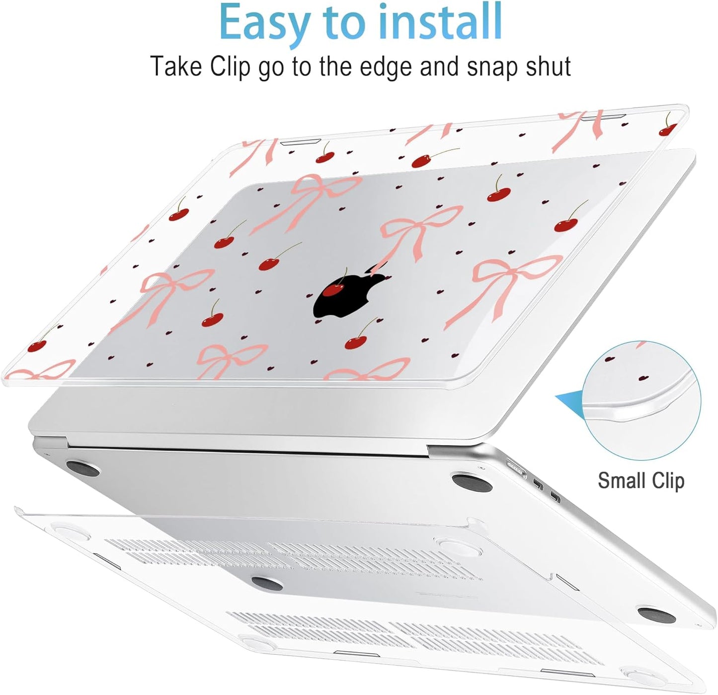 Mektron for 2025 M4 MacBook Air 13.6 Inch A3240 Case Fits 2023 A2681 M2 2024 A3113 M3 Chip with Liquid Retina Display Touch ID, Printed Plastic Hard Shell Cover for MacBook Air 13.6", Pink Bows-hearts