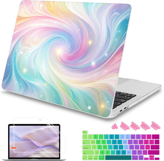 Mektron Case for MacBook Pro 16 Inch A2141 Cover 2019 Release 16" with Liquid Retina Display/Touch ID, Plastic Hard Shell with Keyboard Skin & Screen Protector & Dust Plug, Colors Swirls