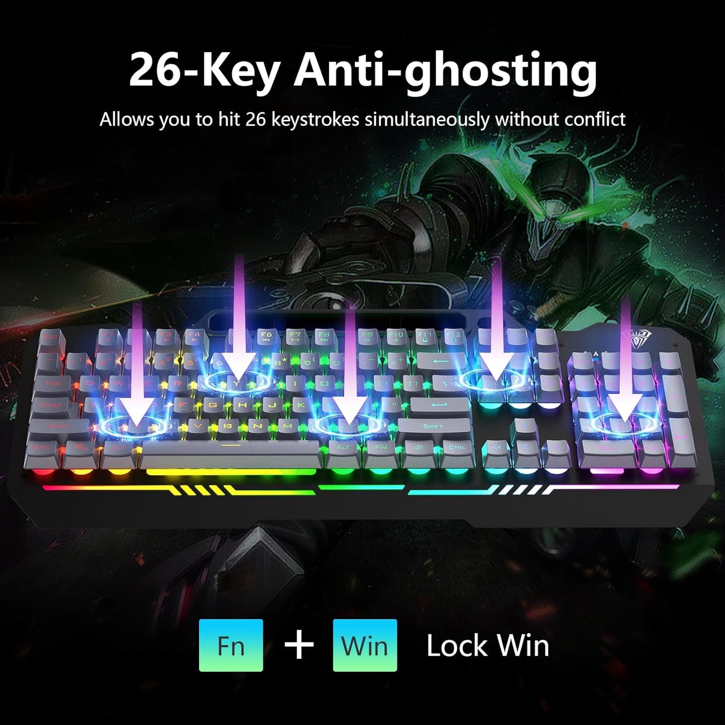 AULA T102 104 Keys Gaming Keyboard and Mouse Combo with RGB Backlit, All-Metal Panel Waterproof Light Up Quiet Computer Keyboard, USB Wired for MAC Xbox PC Gamers