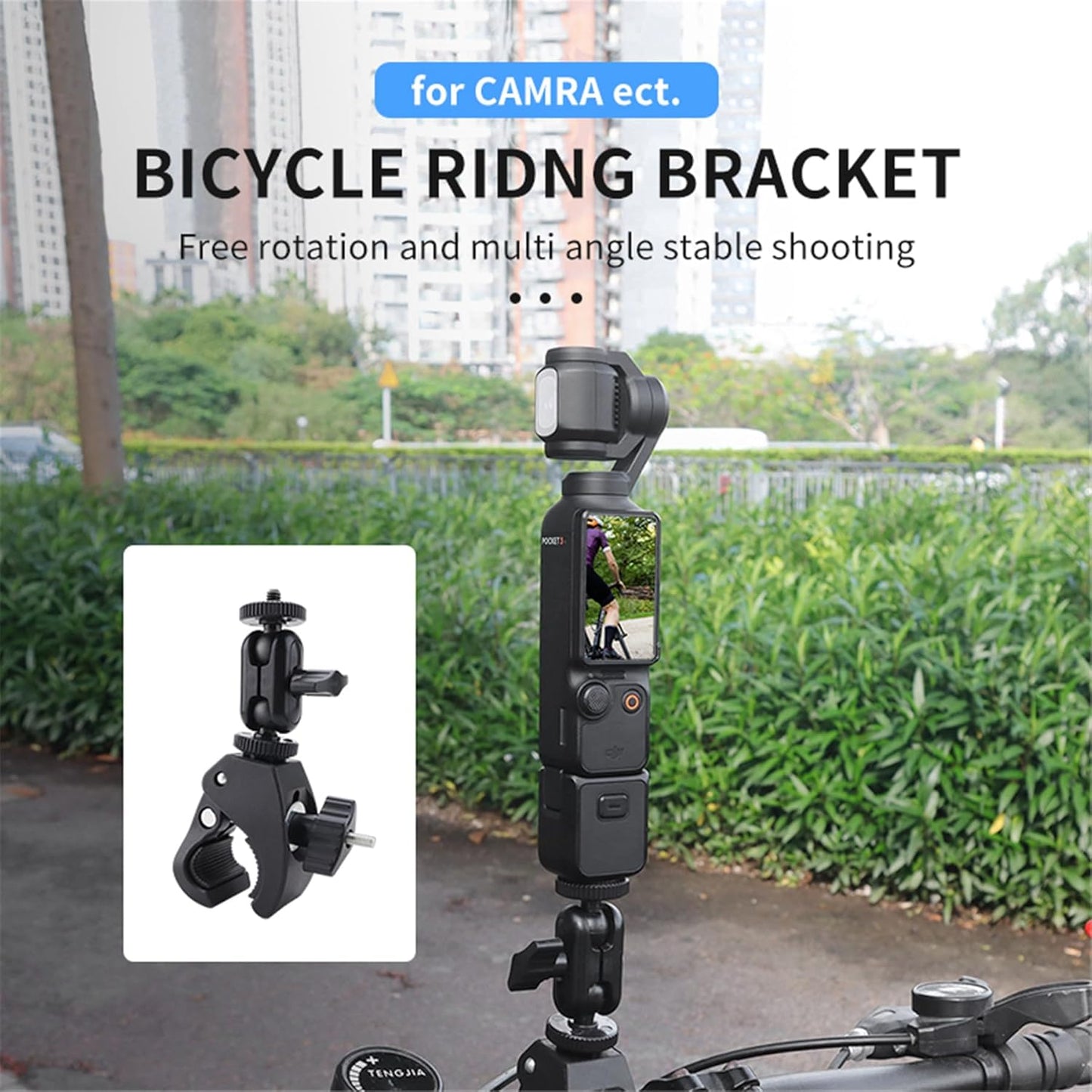 Action Camera Clamp Mount Bike Handlebar Mounts,Universal Compatible with DJI Pocket 3 /Action 5 Pro/Osomo 360, for Insta360 X5/X4 Series, Fit for Light/Other Sports Action Camera Clip Adapter Holder