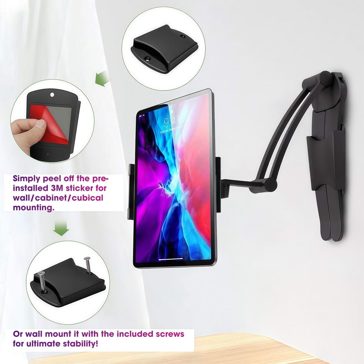 Kado Portable Monitor Stand Aluminum Alloy, Tablet Holder Phone Clamp for Display Phone, Wall Mount 3M Cubical Mount for Portable Monitor, Kitchen Cabinet Tablet Holder for iPad Surface Pro