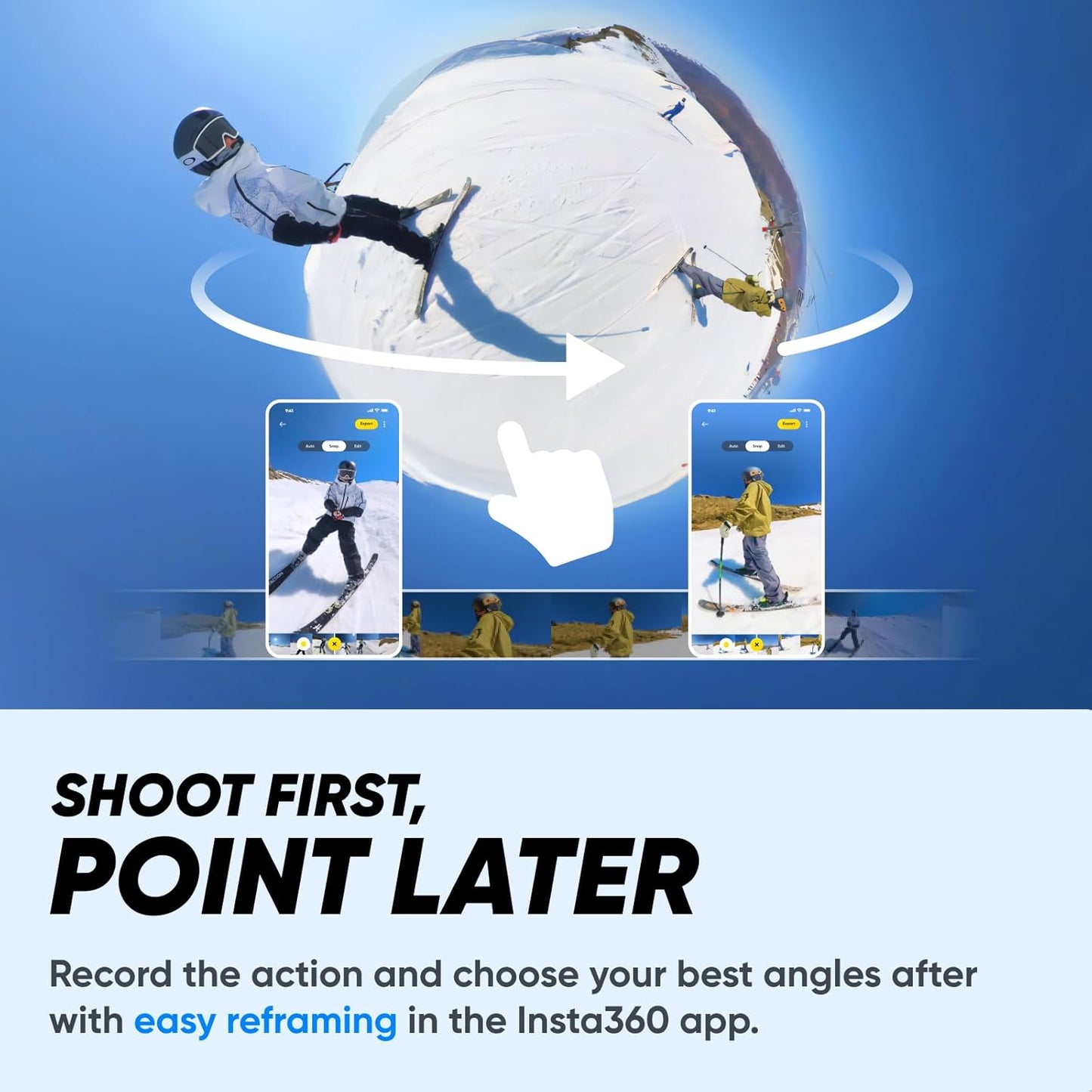 Insta360 X3 Snow Kit (New Version) - 360 Action Camera with 5.7K 360 Active HDR Video, 4K Single-Lens Camera, Waterproof, FlowState Stabilization, 2.29" Touchscreen, AI Editing, Wintersports