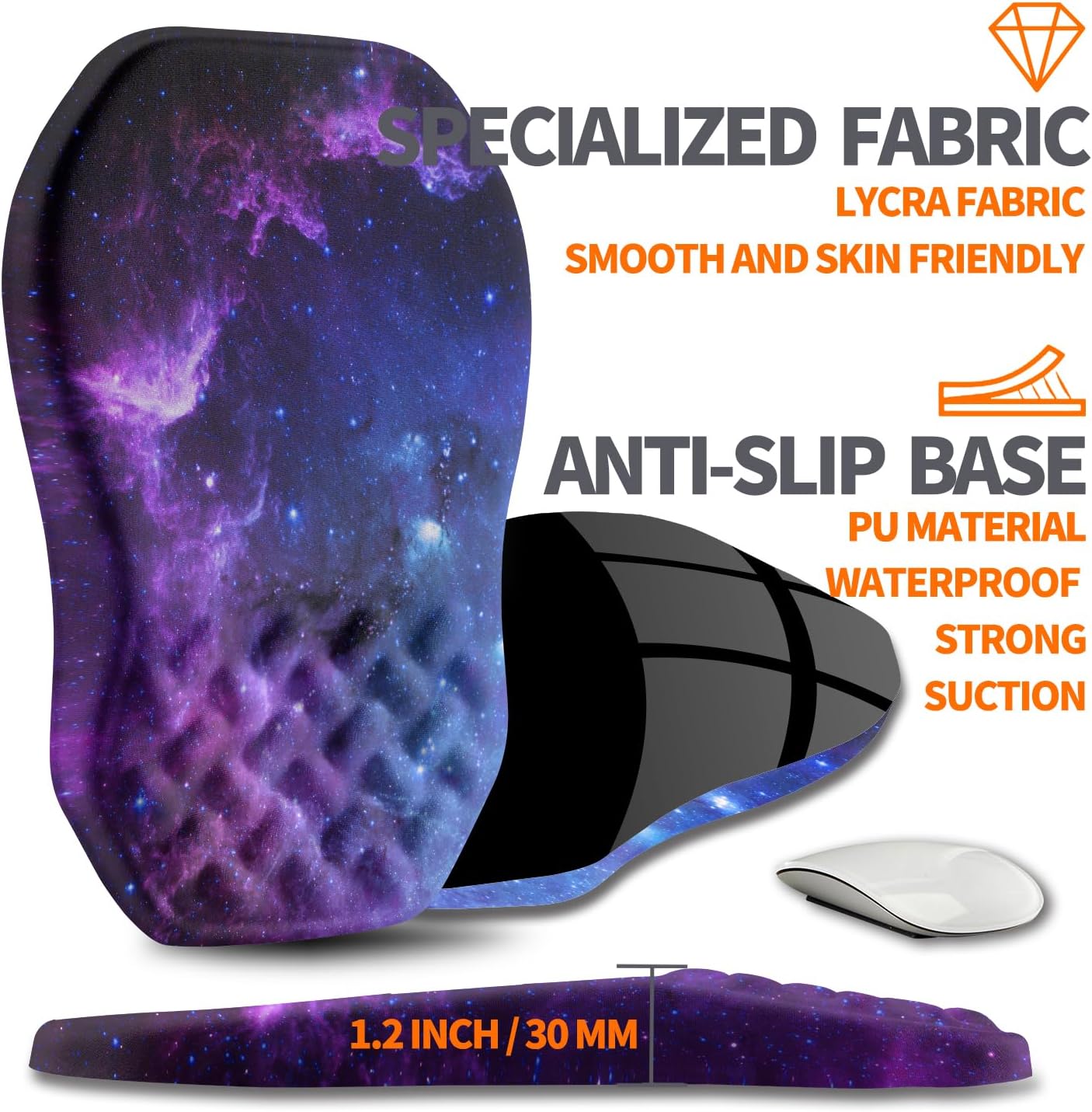 Ergonomic Slope Mouse Pad Wrist Support, Wrist Rest Mousepad for Carpal Tunnel Pain Relief with Massage Bulge and Slow Rebound Memory Foam (12x8 inch, Galaxy)