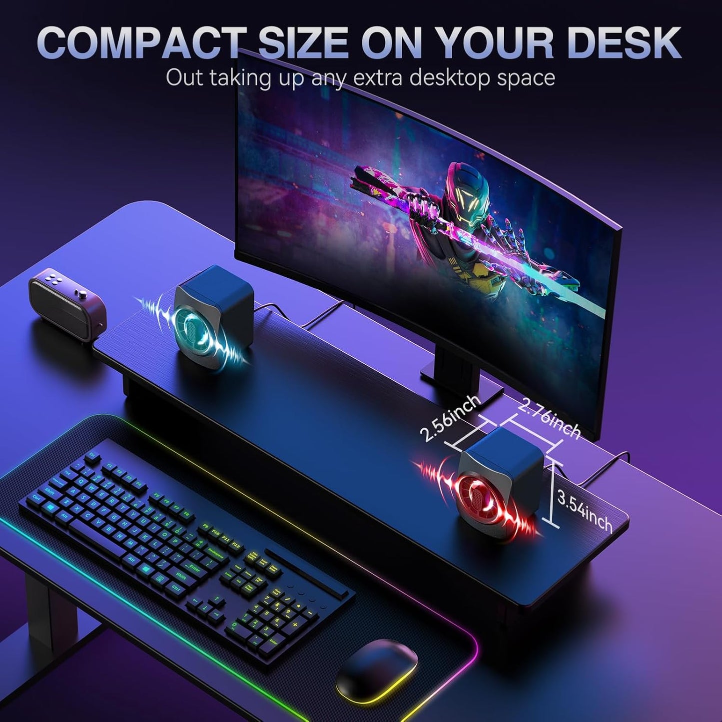 Computer Speakers,RGB PC Speakers, USB Powered 3.5mm Aux Speaker for Desktop, PC, Laptop, Tablet - Small Computer Speakers | Clear Sound & 7-Color Dynamic Lighting