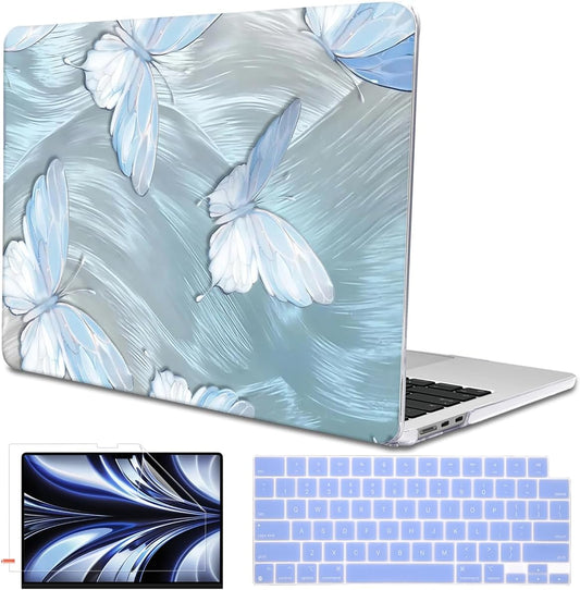 for MacBook Air 13.6 inch Case M4 2025 A3240 2024 M3 A3113 M2 A2681 2022 2023,Crystal Clear Printed Pattern Plastic Hard Shell Cover for 2025 MacBook Air 13 M4 Touch ID, Tin Foil Butterfly