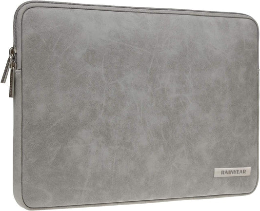 RAINYEAR 16 Inch Laptop Sleeve PU Suede Leather Case Protective Padded Zipper Cover Water Resistant Carrying Bag Compatible with 16" MacBook Pro/Max A2780 A2991 A3403 A3186 A2141 A2485 (Gray)