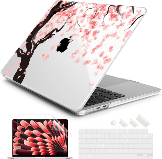 Batianda Premium Case for New MacBook Air 15 inch 2025 M4 2024 2023 with M3 M2 Chip Model A3241/A3114, Designed Protective Plastic Hardshell & Keyboard Cover & Screen Protector, Cherry Blossoms