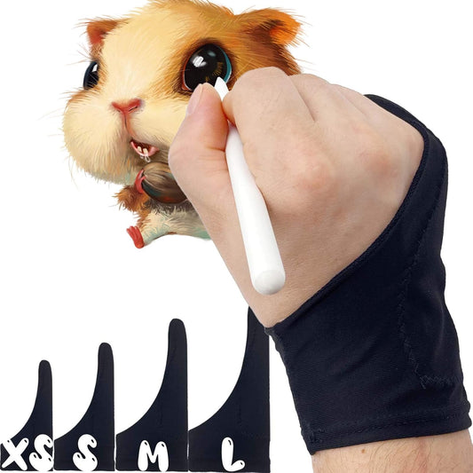 AKX Artist Glove Small - 2 Pack Palm Rejection Drawing Gloves for Graphic Tablet, iPad - Smudge Guard, Reduce Friction, 1-Finger, Elastic Lycra, Good for Left and Right Hand, Black | AK-01