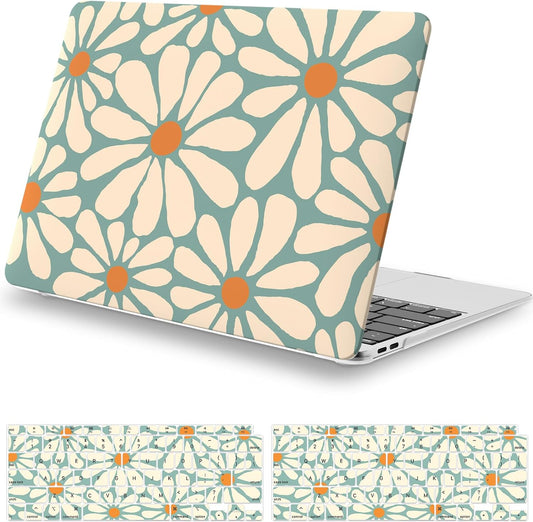 iCasso for MacBook Air 13 inch Case 2020 2019 2018 Release A2337 M1 A2179 A1932, Cute Flower Hard Shell Protective Case for MacBook Air 13.3 inch & Keyboard Cover & Screen Film, Daisy Green
