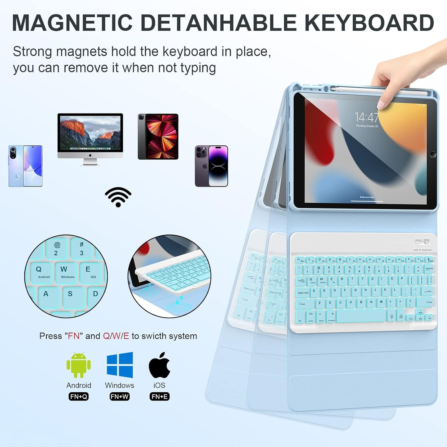 Black Keyboard Case for iPad Air 11 2024 and iPad Pro 11inch 2022-6th / 2021-5th / 2020-4th / 2018-3rd Generation – Magnetic Keyboa (Bright Color)