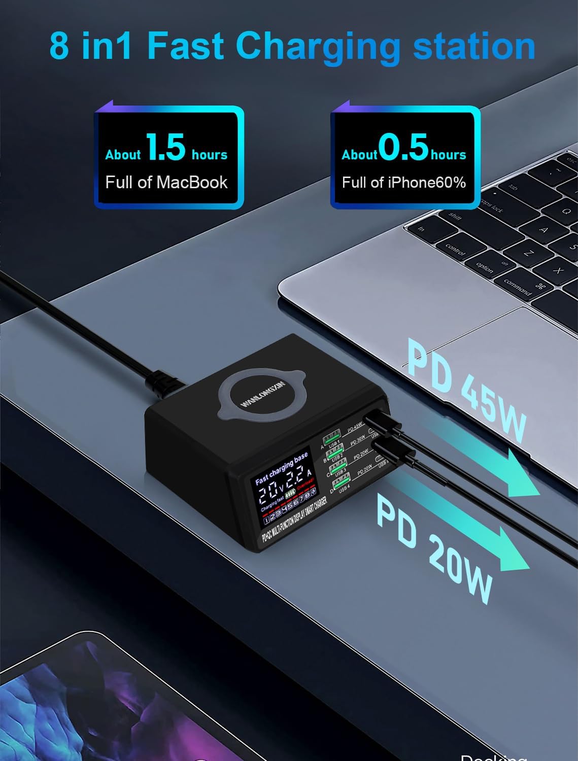 100W 8Port USB Charging Station for Multiple Devices - Multi USB Charger Station