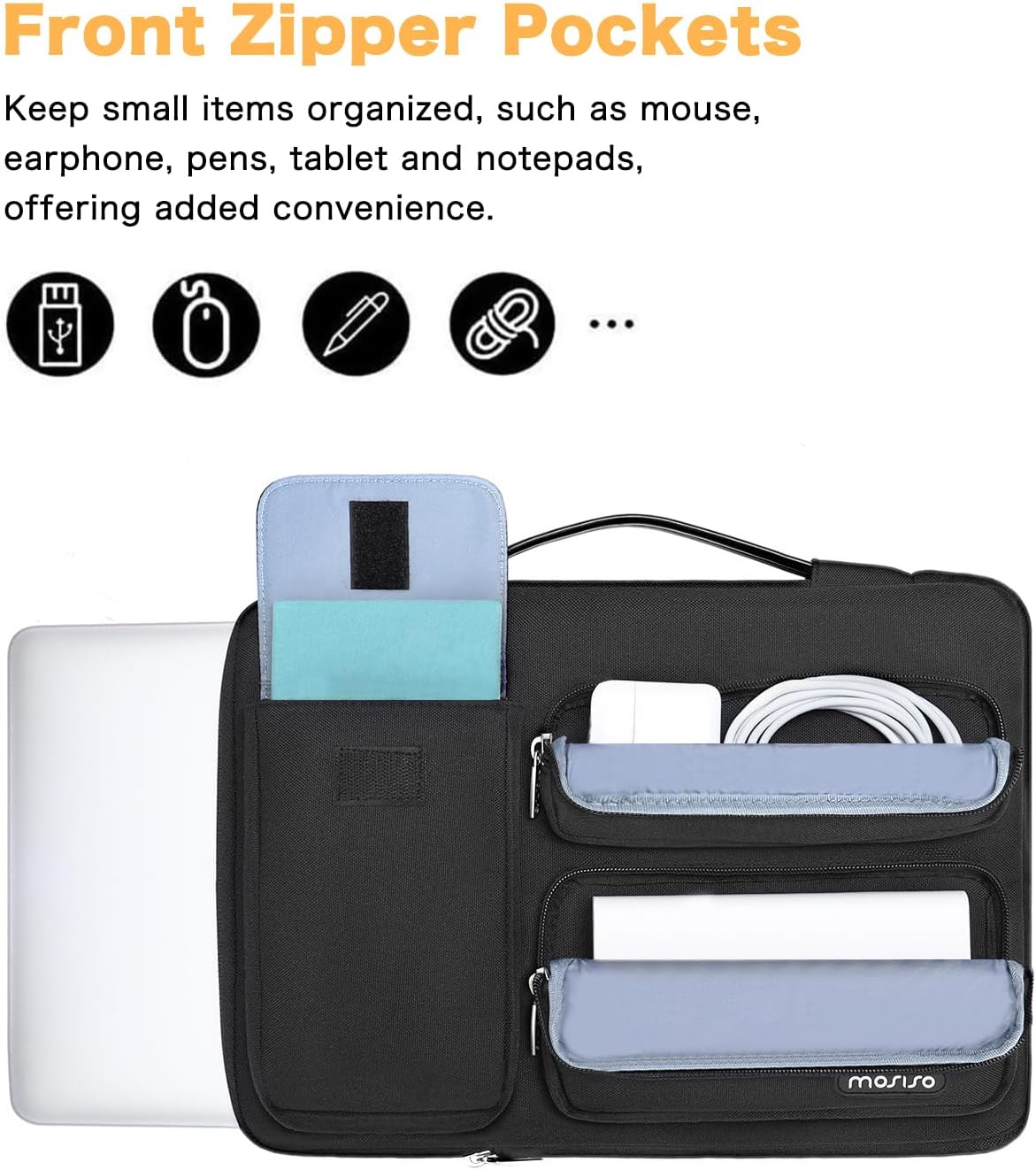MOSISO 360 Protective Laptop Case 13.3 inch, 13-13.3 inch Laptop Sleeve Compatible with MacBook Air/Pro 13 / Pro 14, HP Dell ASUS Lenovo, Side Open Bag with 2 Raised&1 Flapover Pockets, Black