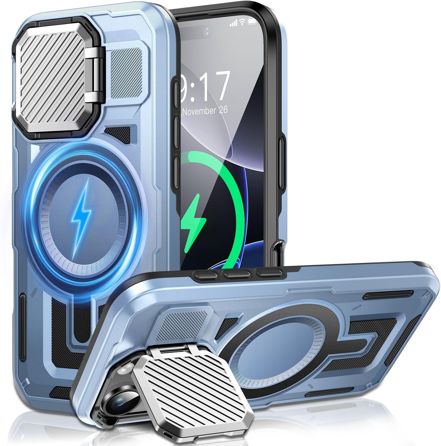 Camera Stand Case for iPhone 16 Pro Max, [Compatible with MagSafe] [Lens Cover] 2024 Version Military Grade Protective Soft Case for iPhone 16 Pro Max 6.9 inch Men Women, Blue