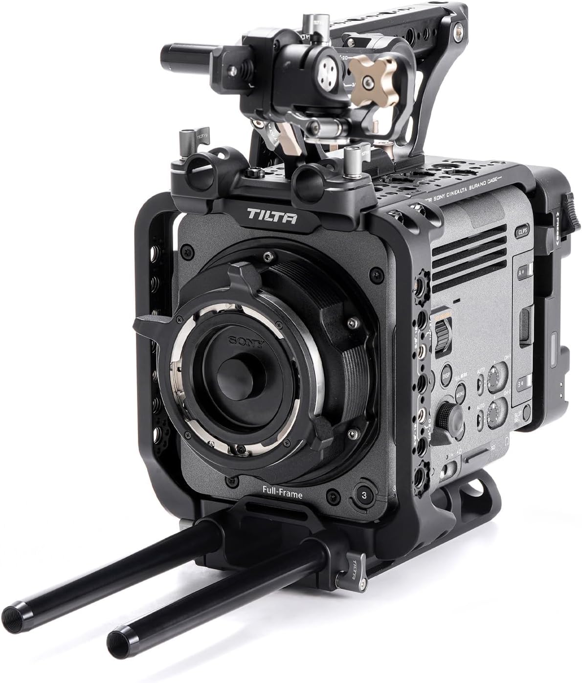 Tilta Camera Cage Compatible with Sony BURANO | Arri Rosettes, 1/4"-20 and 3/8"-16 Threads | w/Top Handle, Left/Right Side Arm, Battery Plate (Advanced Kit - V Mount)