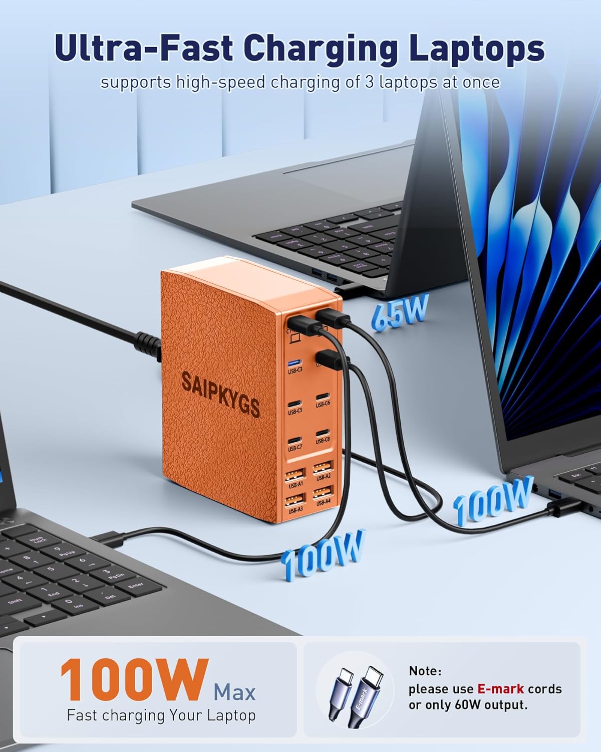 Charging Station (600W),12-Port USB C Charger Block with Dual 100W PD USB-C Fast Charging Station Hub for MacBook Pro/Air/All iPad iPhone 17/16 15/14/13/Pro Max/Samsung Galaxy Note(Orange)