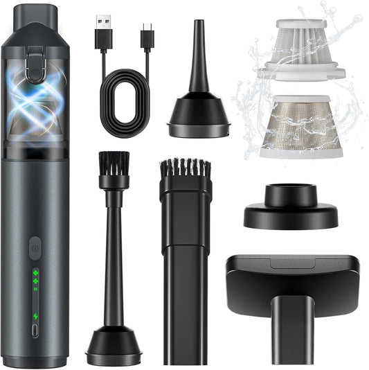 Car Vacuum Portable with 16000Pa Powerful Suction, Handheld Vacuum Cordless Rechargeable Blow & Suction 4 in 1, Small Vacuum Cleaner for Car, Home, Office, Outdoor (Grey)