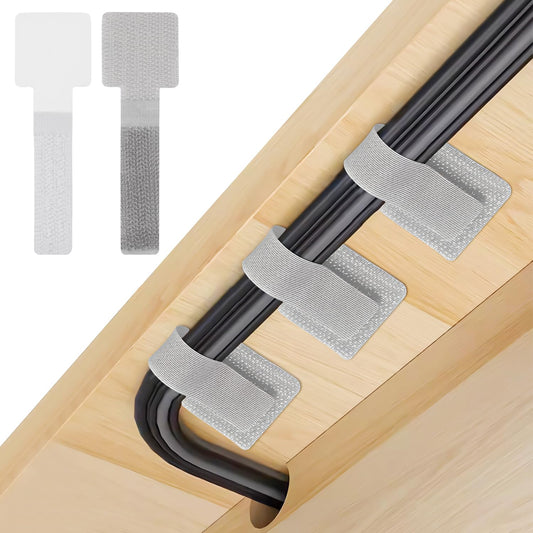 40 PCS Hook and Loop Cable Ties, Self-Adhesive Hook and Loop Cable Straps, Sticky-Back Wire Organizer for Under Desk Cable Management, Adjustable Cable Straps Clips for Home Office(White, Gray)