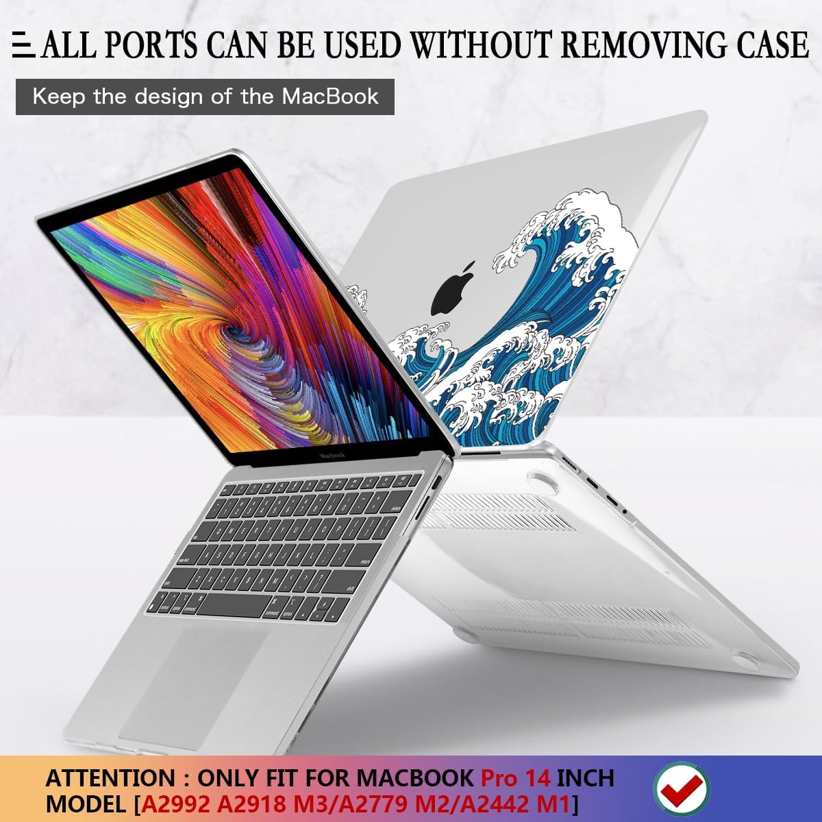 CISSOOK Ocean Case for MacBook Pro 14 inch 2021 2022 2023 2024 Release Model A2442 M1 &A2779 M2 &A2992 A2918 M3 & A3112 A3185 A3401 M4 Pro/Max Chip, Wave Hard Shell for Pro 14-inch with Touch ID