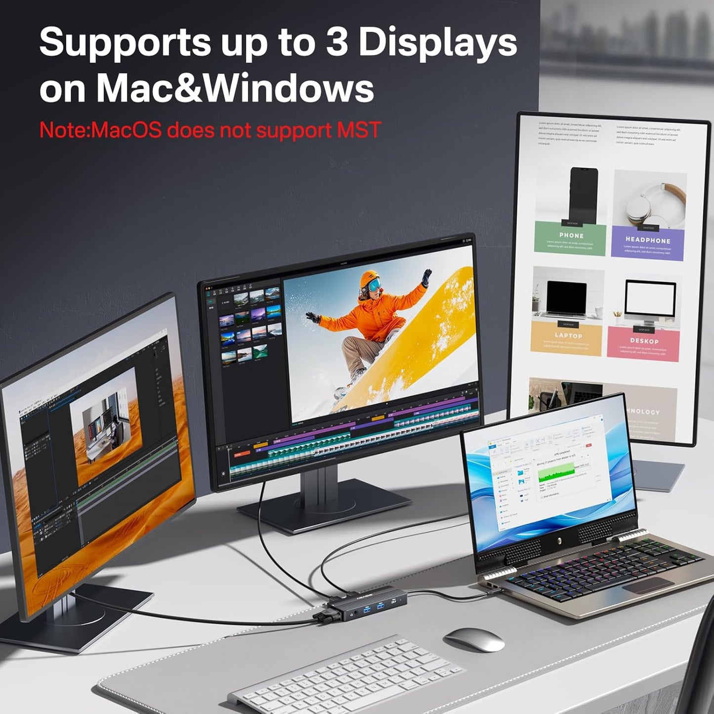 ACASIS USB C Docking Station Dual Monitors,8-in-1 Laptop Docking Station with Dual HDMI +VGA +3 * 5G USB-A/C+3.5MM Audio+PD100W, USB C HUB multiport Adapter for Dell/HP/Lenovo ThinkPad（Black）