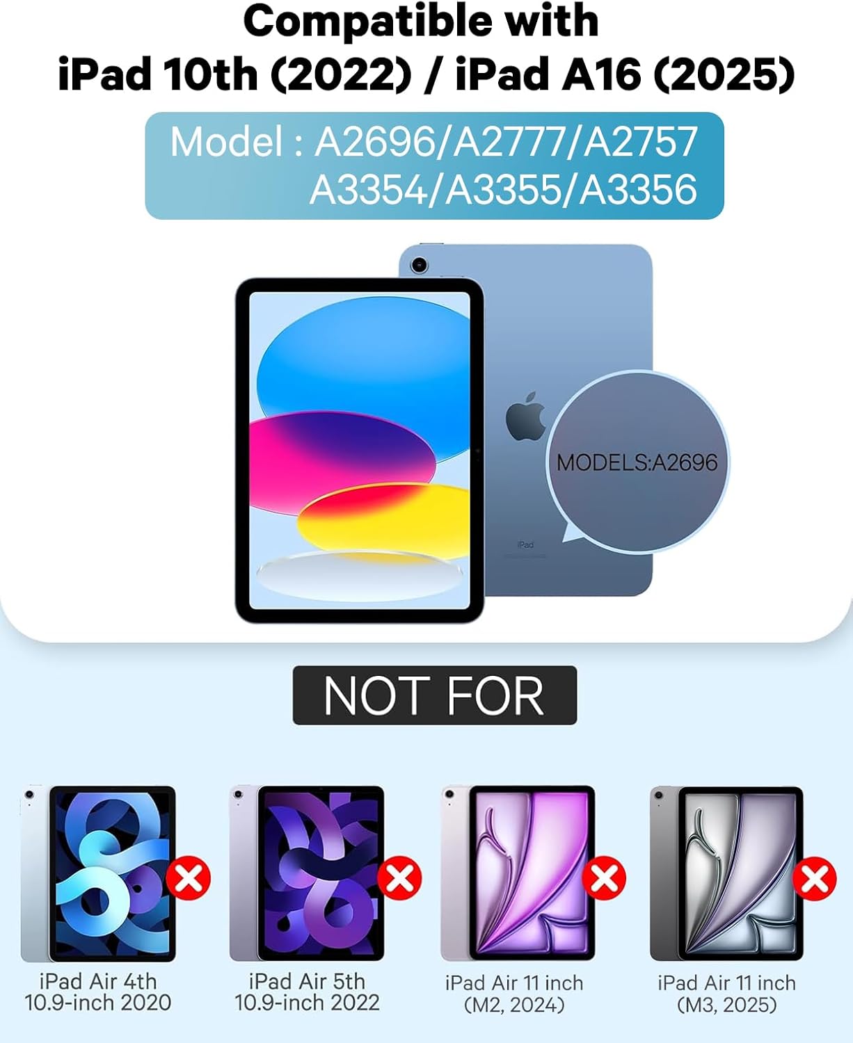 CHESONA Keyboard Case for iPad (A16) 11th/10th Generation (2025/2022), Detachable Wireless Keyboard, Stand Folio Keyboard Cover with Pencil Holder, Thin & Light (Blue)