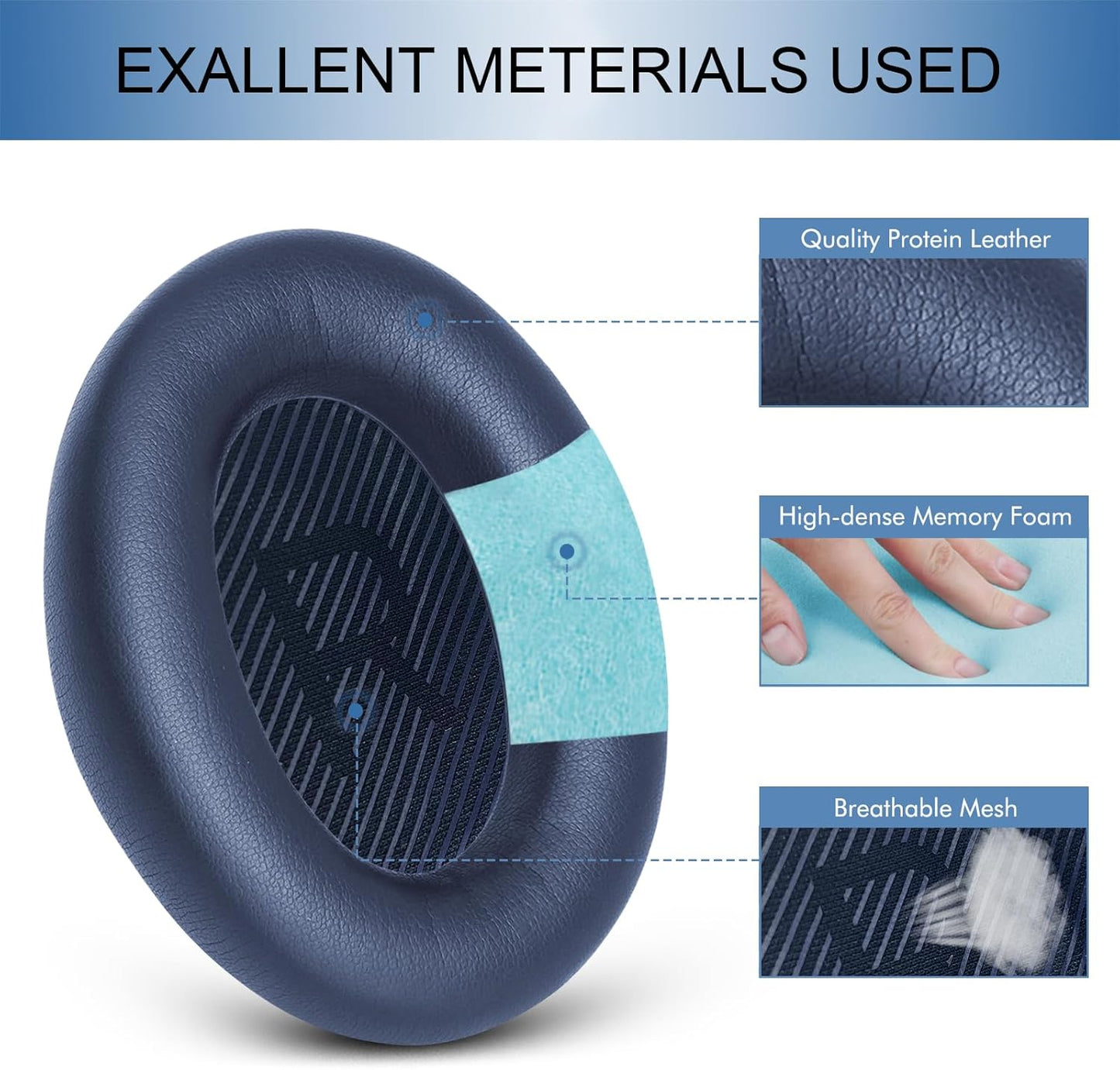 GEVO Ear Pads Cushions Replacement for Bose QC35 ii QC35, Earpads for Bose QuietComfort 35ii 35 Headphones with Protein Leather Noise Isolation Memory Foam (Blue)