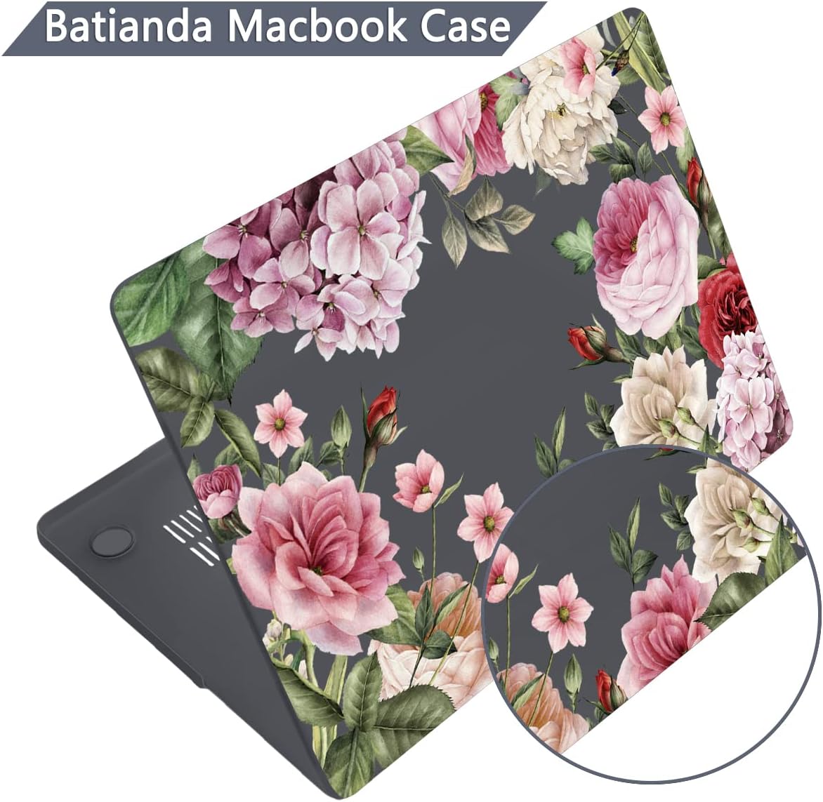 Batianda Premium Case for New MacBook Air 15 inch 2025 M4 2024 2023 with M3 M2 Chip Model A3241/A3114/A2941, Designed Protective Plastic Hardshell & Keyboard Cover & Screen Protector, Peony