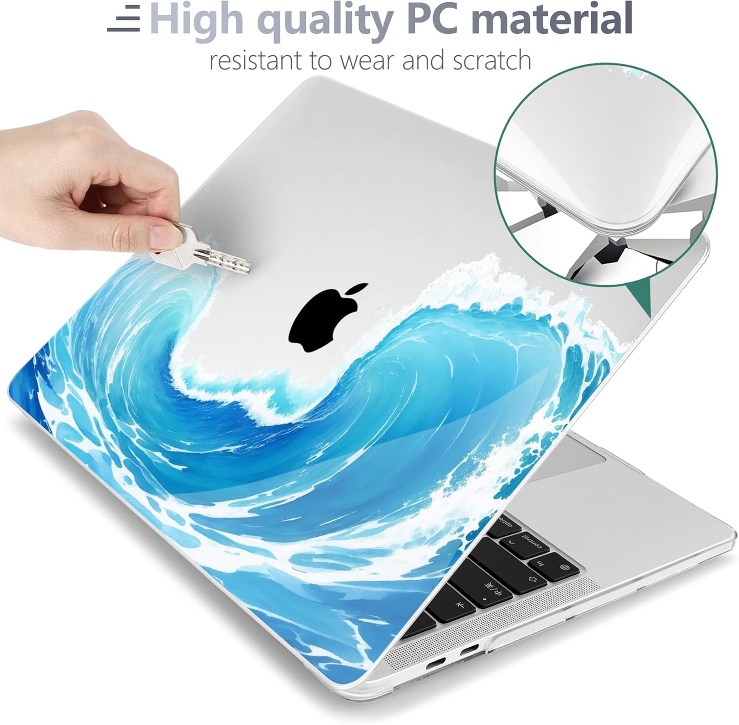 Batianda Case for M1 MacBook Air 13 Inch Model A2337 A2179 A1932 2021 2020 2019 Release,Lovely Creative Series Design Hard Shell with Keyboard Cover & Screen Protector, Blue Waves