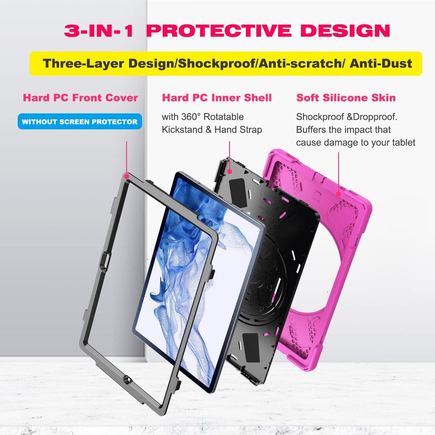 BRAECN for Samsung Galaxy Tab S10 Plus/S9 FE Plus/S9+/S7 FE /S7+/S8+ 12.4 inch Case with Carrying Shoulder Strap, S Pen Holder, Kickstand, Hand Strap for Galaxy Tab S10+-Pink