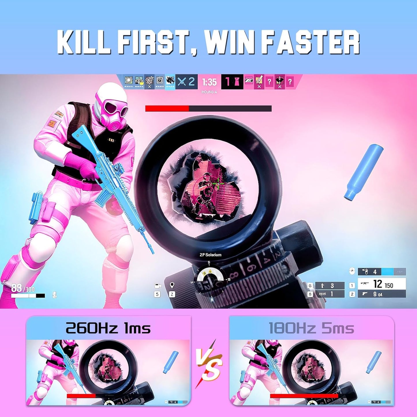 SANSUI 27 Inch WQHD 1440p Gaming Monitor 240hz up to 260hz-Fast IPS 1ms FreeSync Premium 丨DCI-P3 98% 丨sRGB130% 丨HDR10 丨2×DisplayPort 1.4丨2×HDMI2.0 PC Gaming Monitor with Crosshair