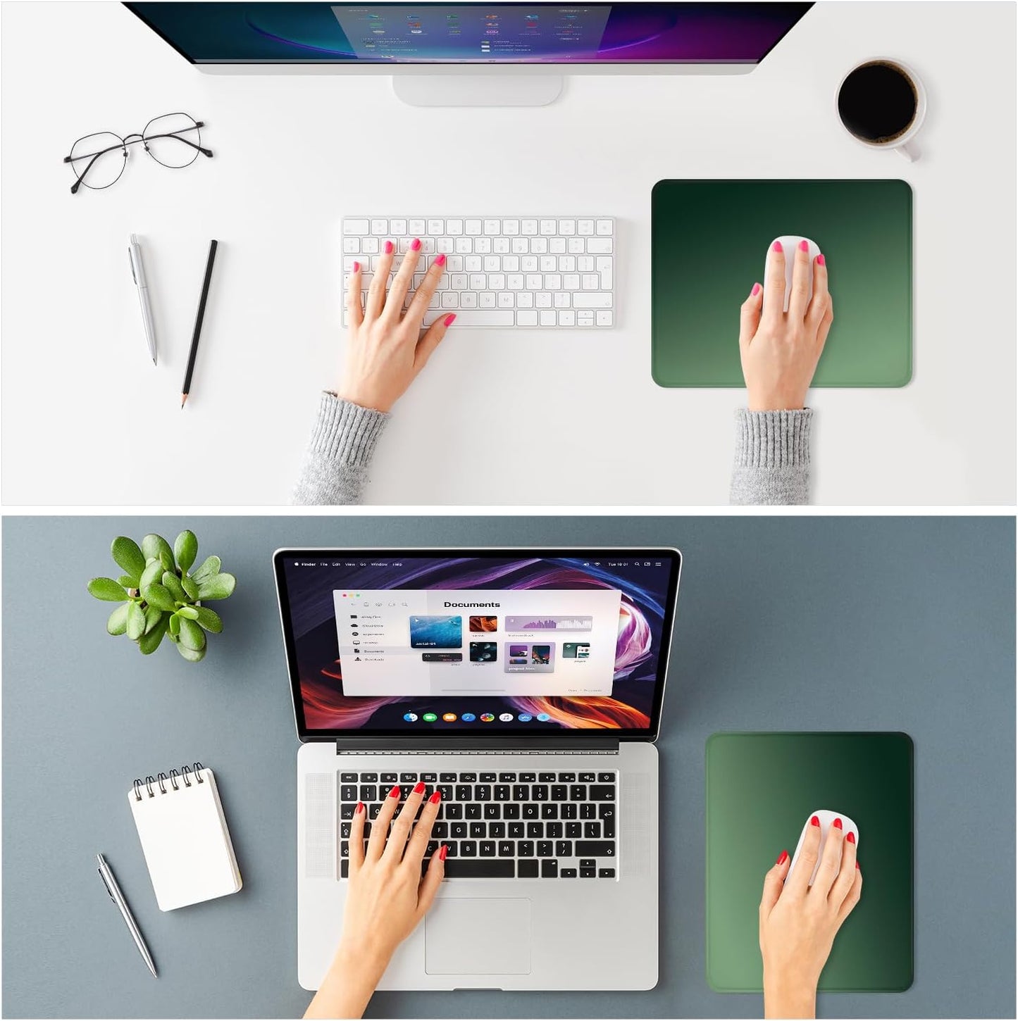 ITNRSIIET Mouse Pad Non-Slip Rubber Base Smooth Surface Stitched Edges Waterproof Durable Compatible with All Mice for Office & Gaming, Desk Accessory, 10.2x8.3x0.12 inch, Forest Gradient