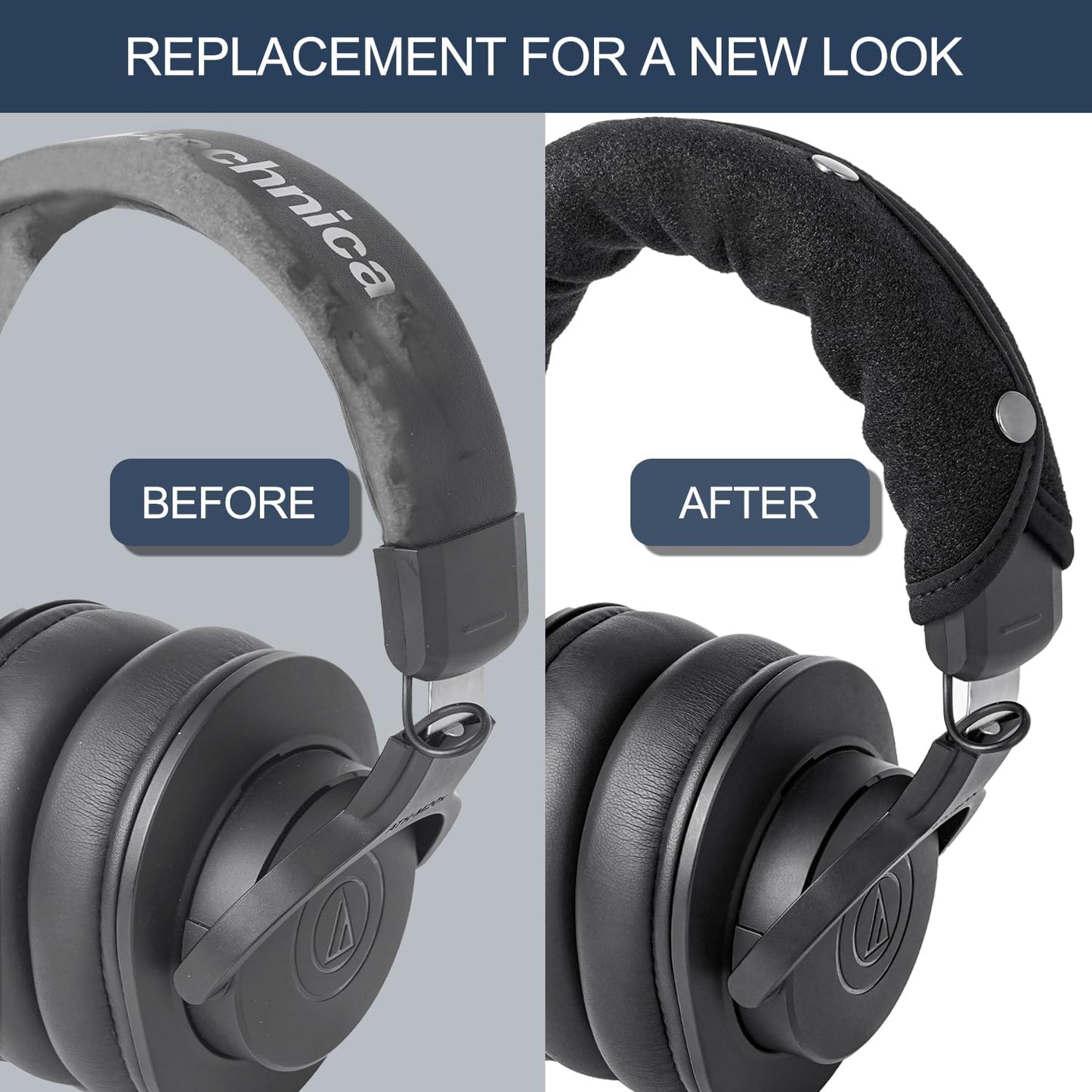 GEVO Protective Headband Cover for Audio Technica ATH M50, M50X, M50XBT, M40X M Series, Corsair Virtuoso & More, Machine Washable, No More Flaking Leather, Easy Installation, No Tool Needed | Black