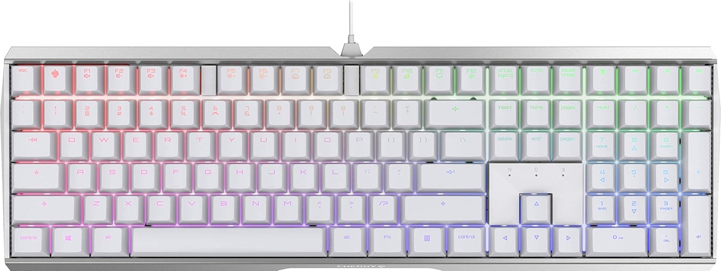 Cherry MX 3.0 S Wired Mechanical Gaming Keyboard. Aluminum Housing Built for Gamers w/MX Black Switches. RGB Backlit Color Display Over 16m Colors. from The Makers of MX. Full Size. Pure White.