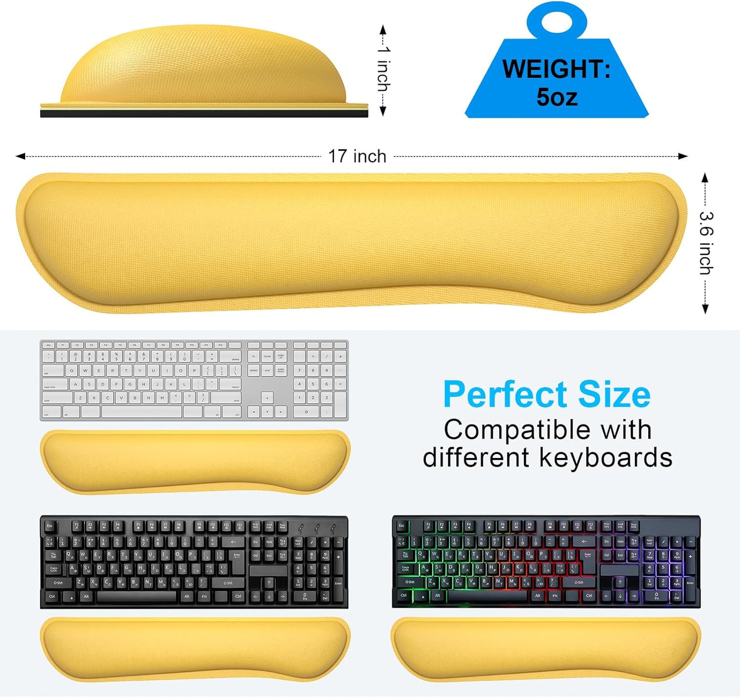 Dapesuom Enlarge Keyboard Wrist Rest, Cute Memory Foam Keyboard Wrist Cushion for Computer Desk Mats Support, Typing Pain Relief Ergonomic Mouse Pad Rests with Non-Slip Base for Gaming, Laptop, Yellow