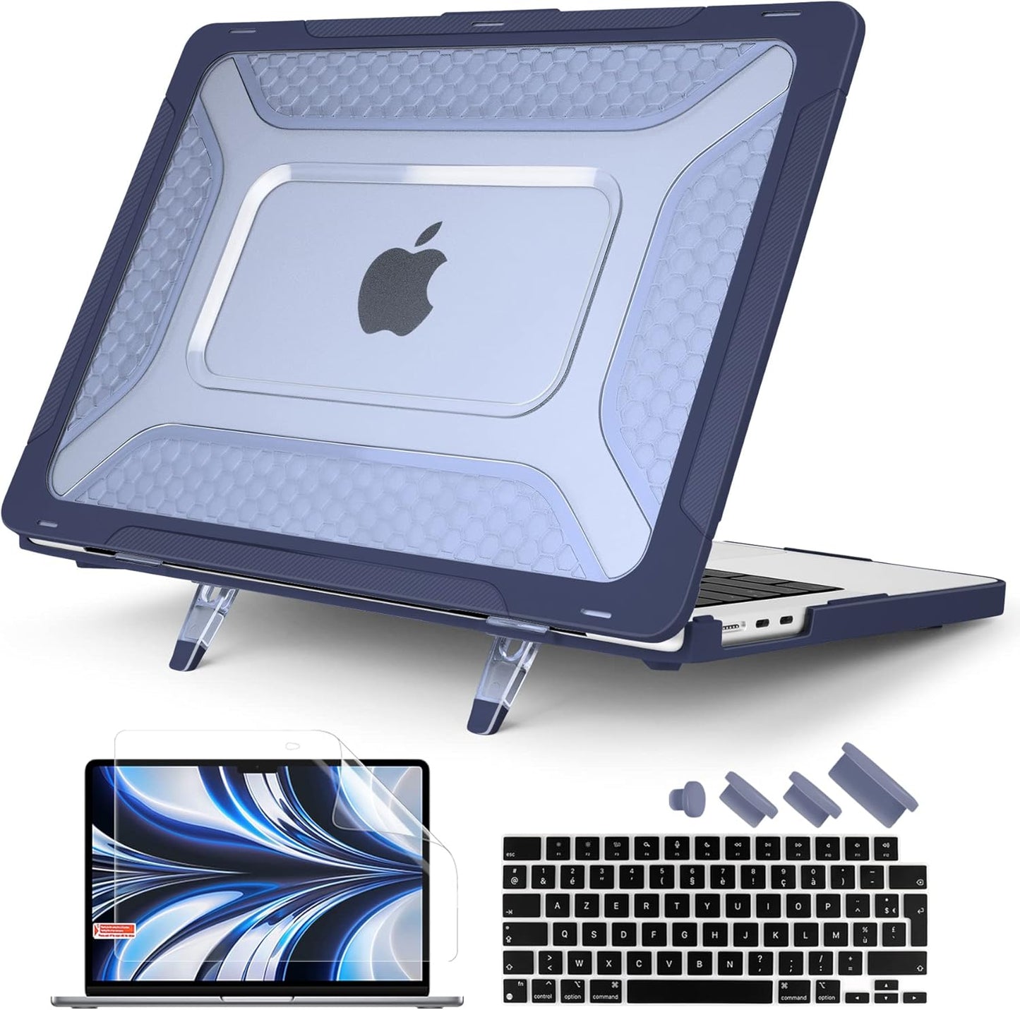 Batianda Case for New MacBook Air 13.6 inch 2025 M4 2024 2022 Release A3240 A3113 A2681 Model,Honeycomb Heavy Duty Protective Hard Shell with TPU Bumper Fold Kickstand & Keyboard Cover, Navy Blue