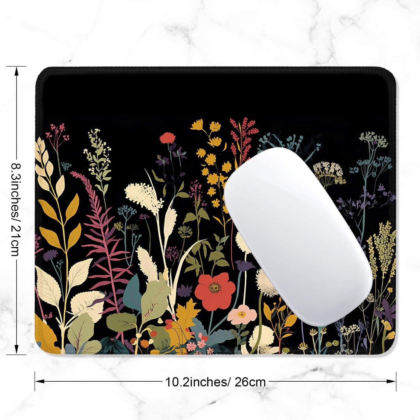 ITNRSIIET Mouse Pad with Stitched Edge Premium Textured Smooth Precise Operation Waterproof Washable Non-Slip Rubber Base Desktop Protection Mat, 10.2×8.3×0.12 inches, Pretty Flowers Plants