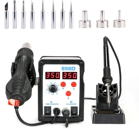 CREWORKS 2 in 1 SMD Soldering Iron & Hot Air Rework Station with LED Display, 898D Soldering Kit with Heat Gun, Digital Electronic Repair Tool with 11pcs Soldering Tips