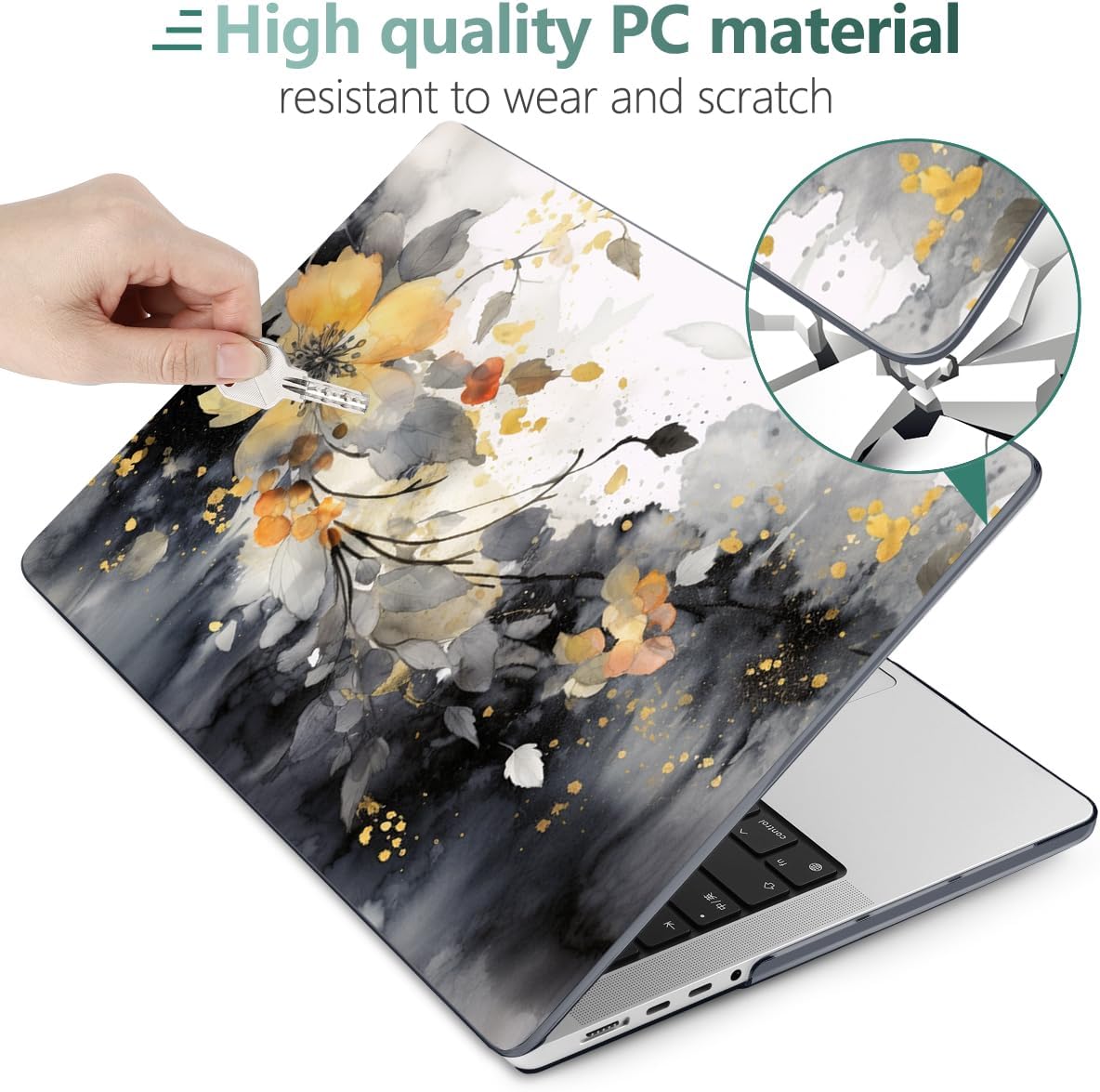 DONGKE for M4 MacBook Pro 16 Inch Case 2024 2023 2021 A3403 A3186 M3 A2991 M2 A2780 M1 A2485 Pro/Max Chip, Plastic Hard Shell Case & Keyboard Cover for Mac Pro 16 with Touch ID, Ink Flower